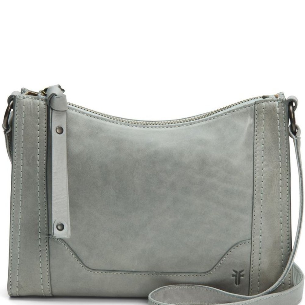 Frye Melisa zipper grey leather crossbody purse